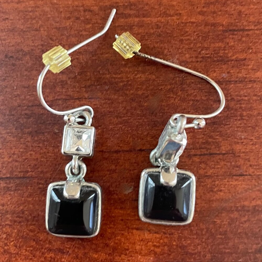 Bundle 3 for $12 Lia Sophia Black and Clear Stone Silver Tone Dangle Earrings